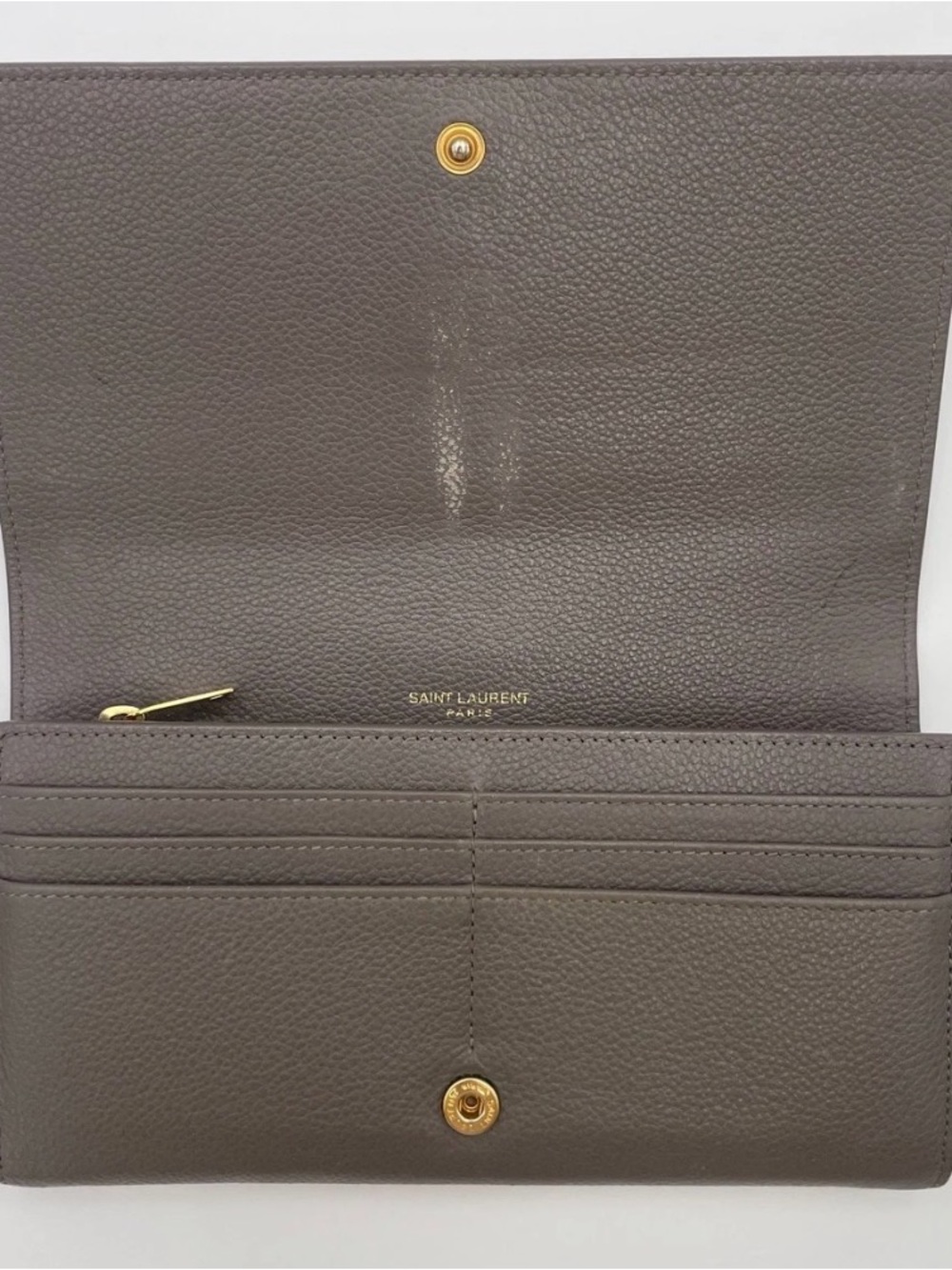 Auth Saint Laurent YSL Logo Cassandra Leather Gray Long Wallet With box& dustbag - Picture 11 of 14